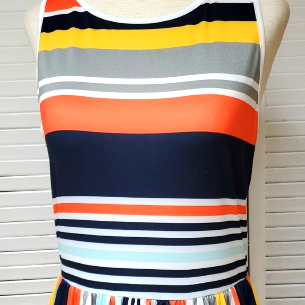 Hount Multi - Color Stripe Scoop Neck Sleeveless Maxi Sundress Size S - Picture 3 of 7